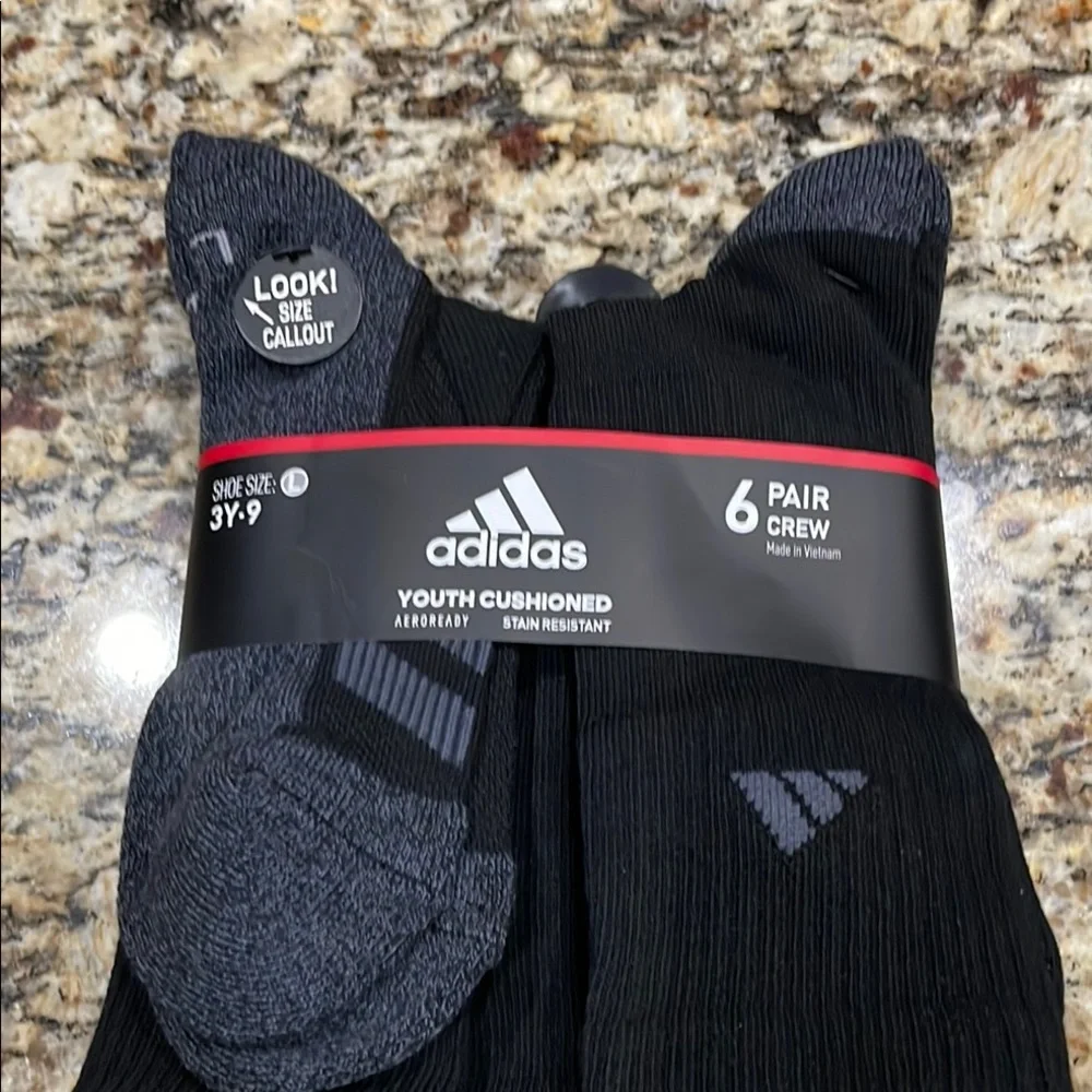 Adidas Youth Cushioned Crew Socks - Black 6 pack